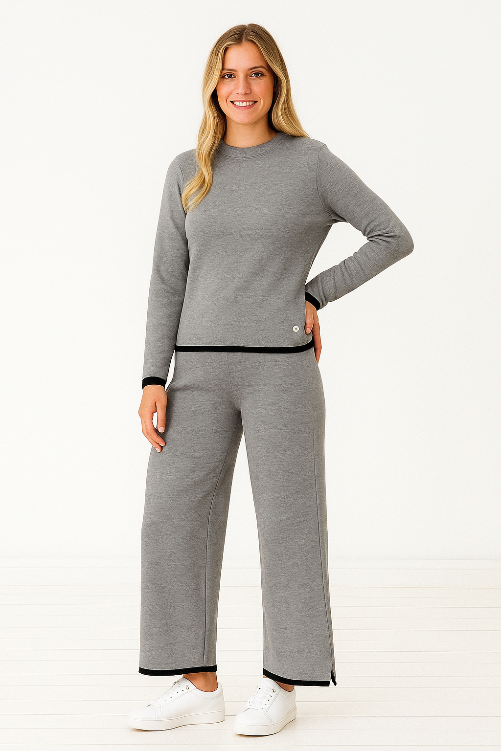 Contrast Trim Soft Touch Lounge Set Available in Black, Grey or Cream One Size