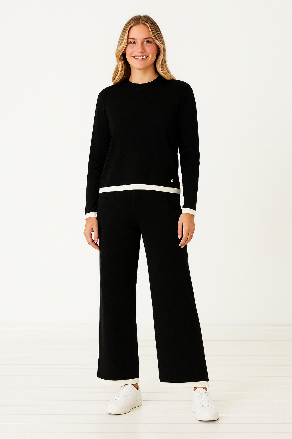 Contrast Trim Soft Touch Lounge Set Available in Black, Grey or Cream One Size