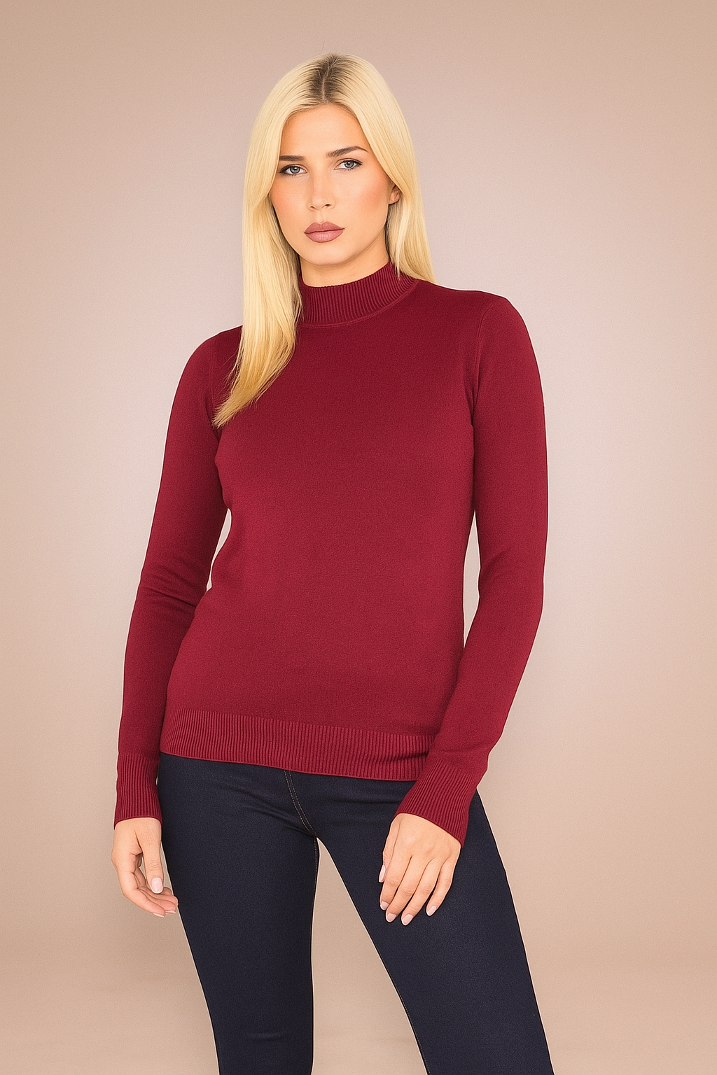 Kurt Muller Fine Knit Turtle Neck Sweater Available in Red, Navy Blue, Oyster, Maroon, Light Grey, Black, Camel