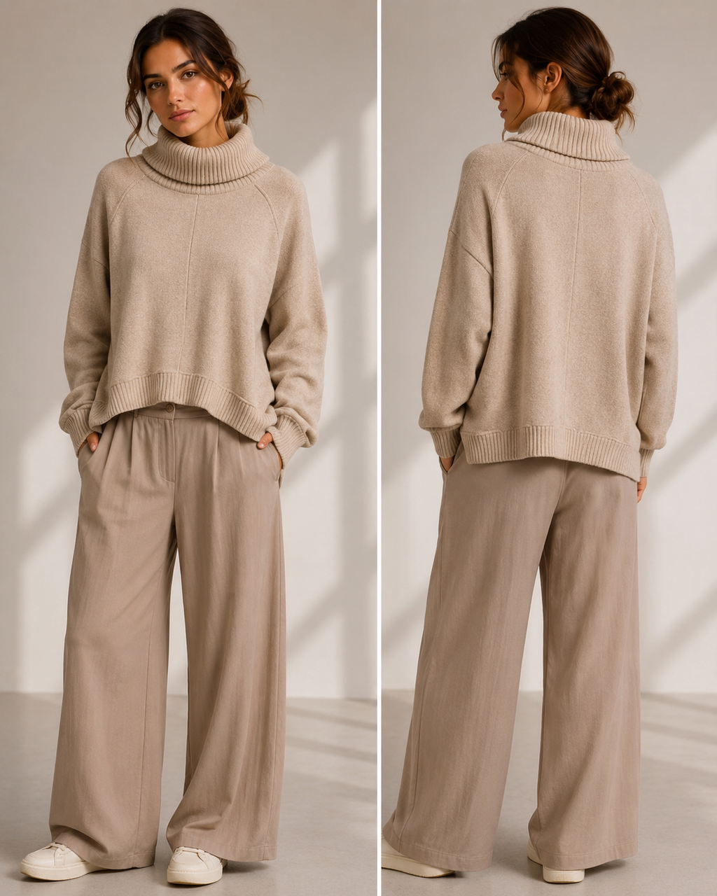 SOHO-t LORENA Roll Neck Top – Luxury Cotton Blend Knit | Cream