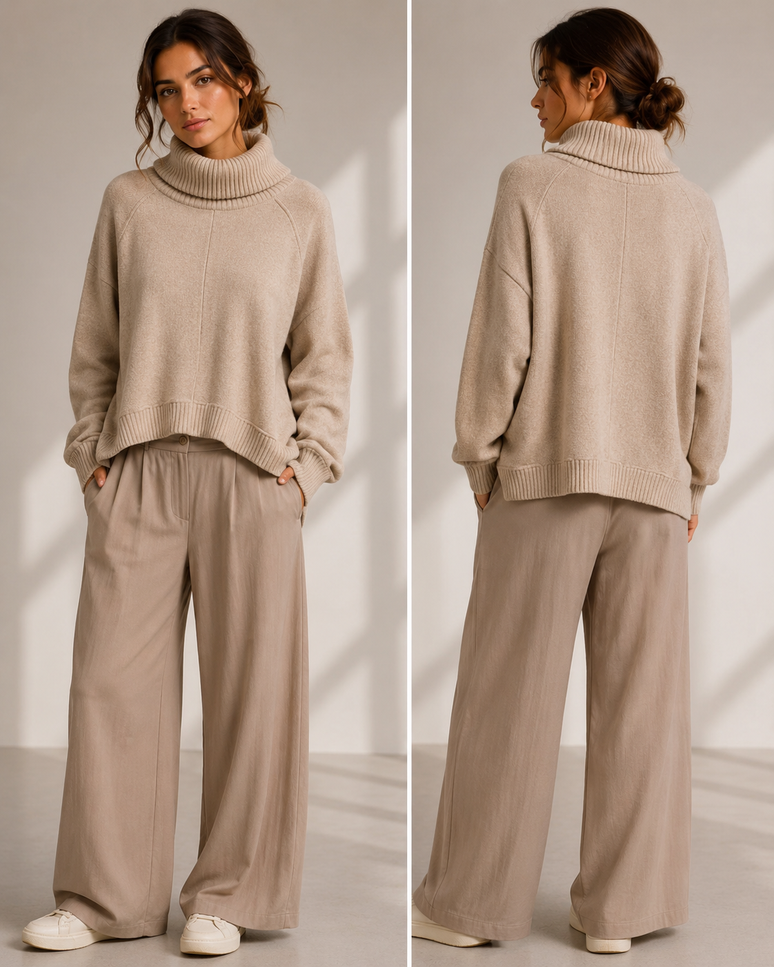 SOHO-t LORENA Roll Neck Top – Luxury Cotton Blend Knit | Cream