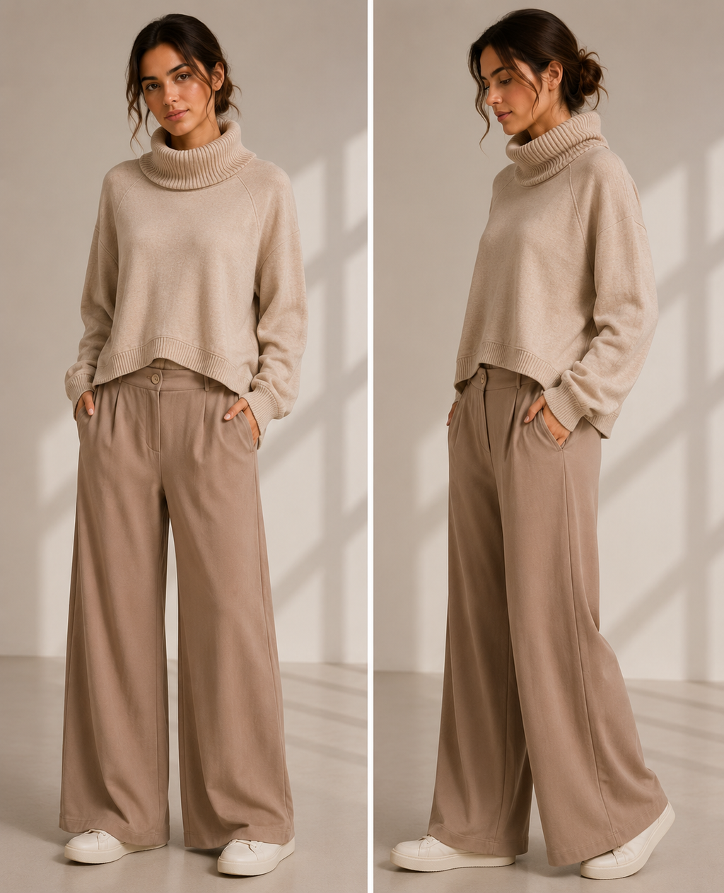 SOHO-t POLA Wide Leg Pants – Caramel | Italian Jersey Trousers