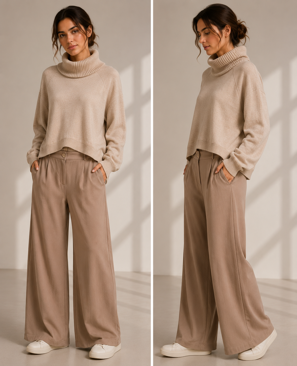 SOHO-t POLA Wide Leg Pants – Caramel | Italian Jersey Trousers