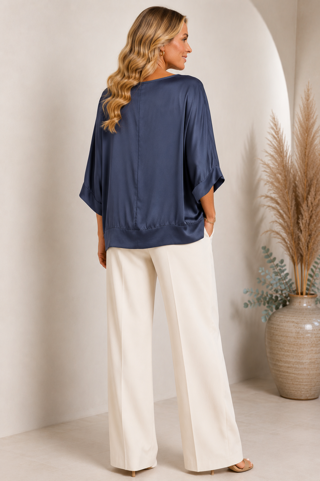 Tempest ST-PARISA02-DGRY Hi-Lo V-Neck Satin Feel Top – Dark Grey