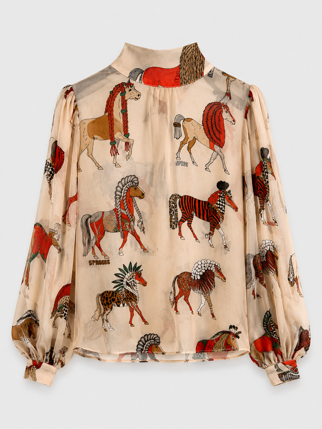 5 Progress Bow Shirt Chiffon – Horses Print