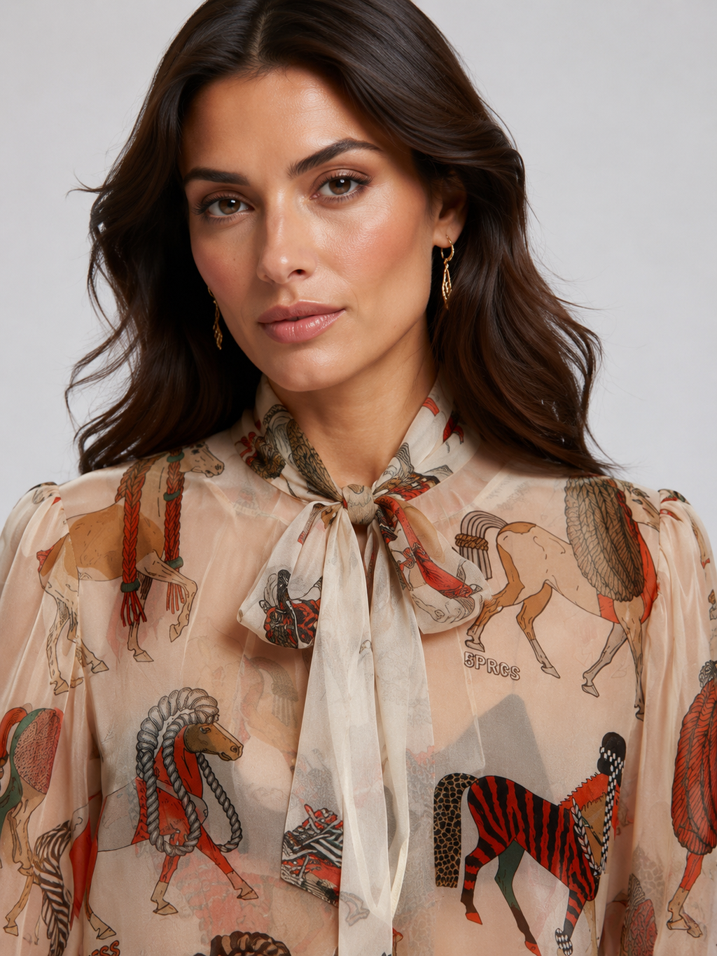 5 Progress Bow Shirt Chiffon – Horses Print