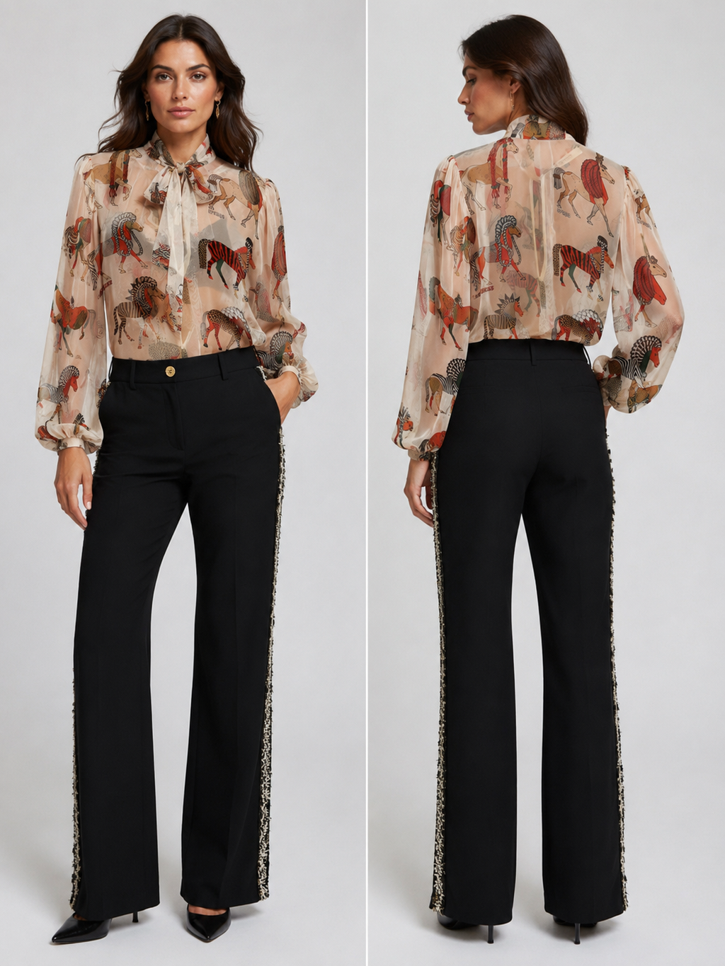 5 Progress Bow Shirt Chiffon – Horses Print