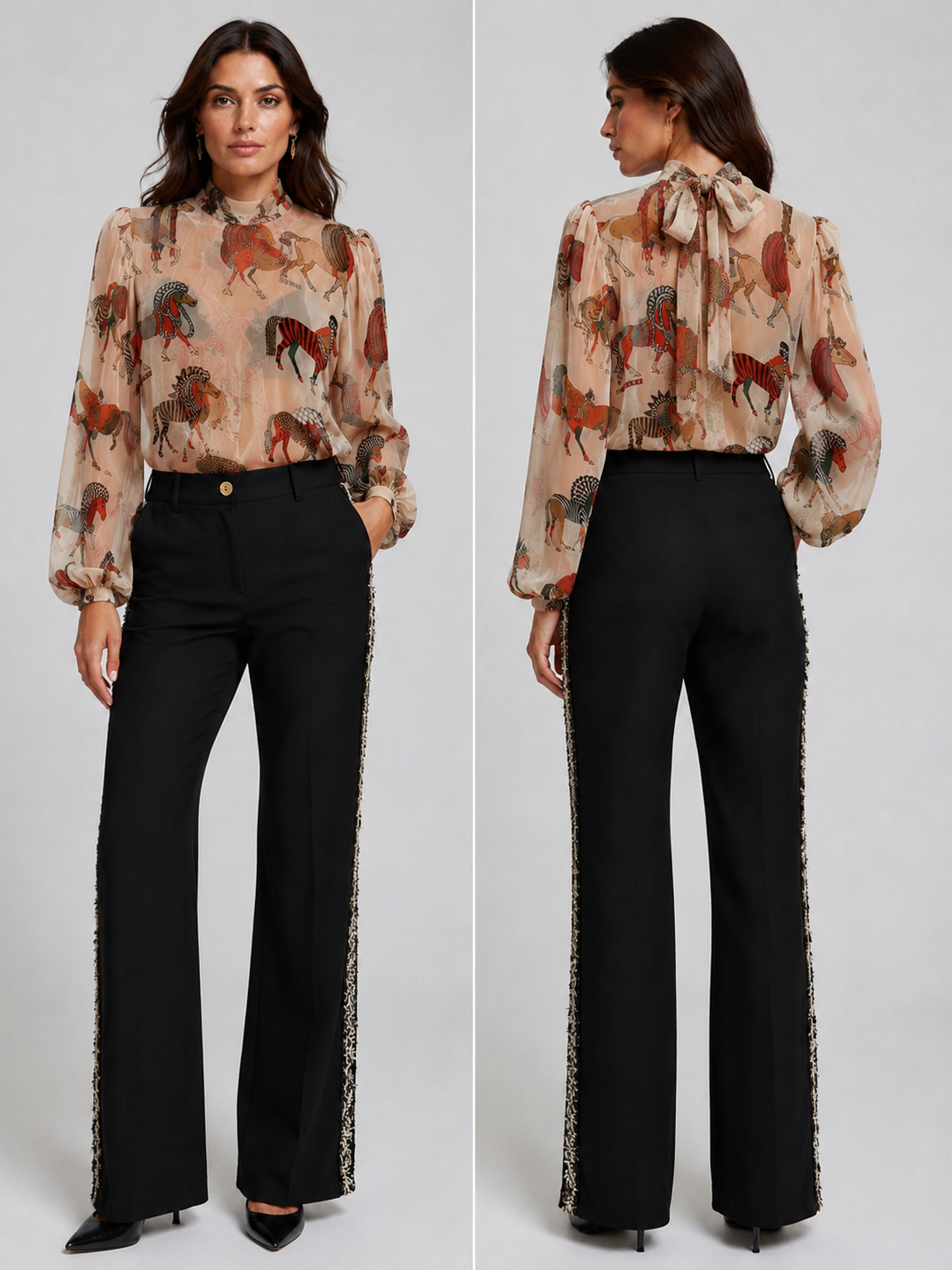 5 Progress Bow Shirt Chiffon – Horses Print