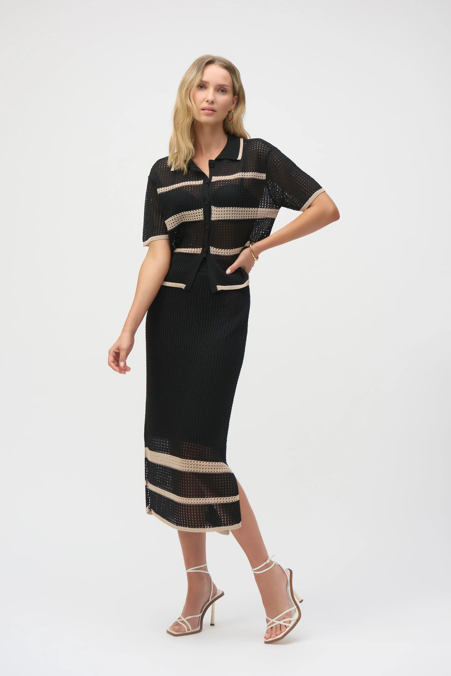 Joseph Ribkoff Sweater Knit Open Stitch Stripe Skirt
252923