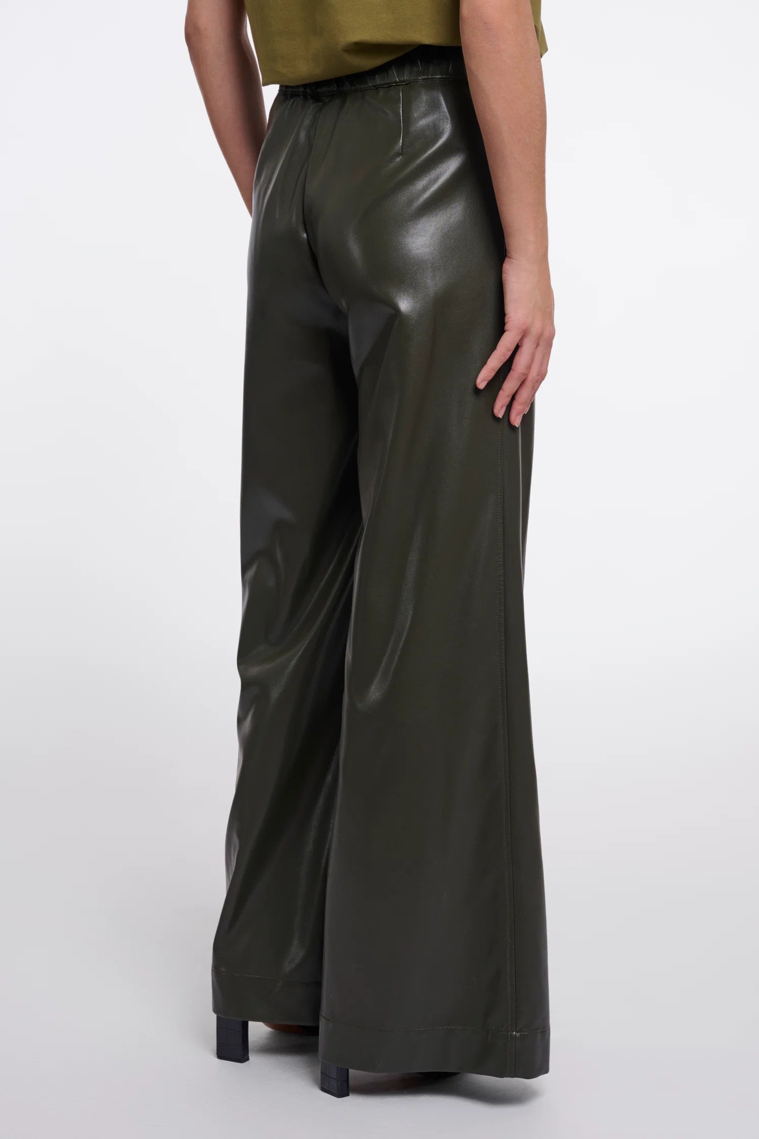 Rino & Pelle Therese Faux Leather Wide-Leg Pants – Hunter Green | Regular Length