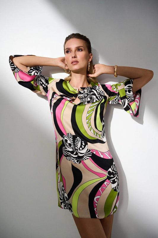 Joseph Ribkoff Satin Retro Print Straight Dress
252183