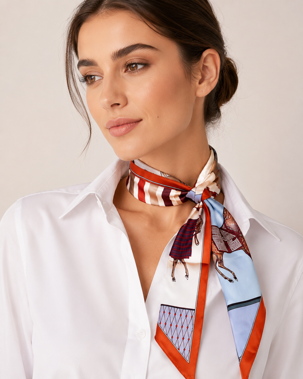 Tempest Equestrian Vibes Silk-Feel Scarf – Orange Border