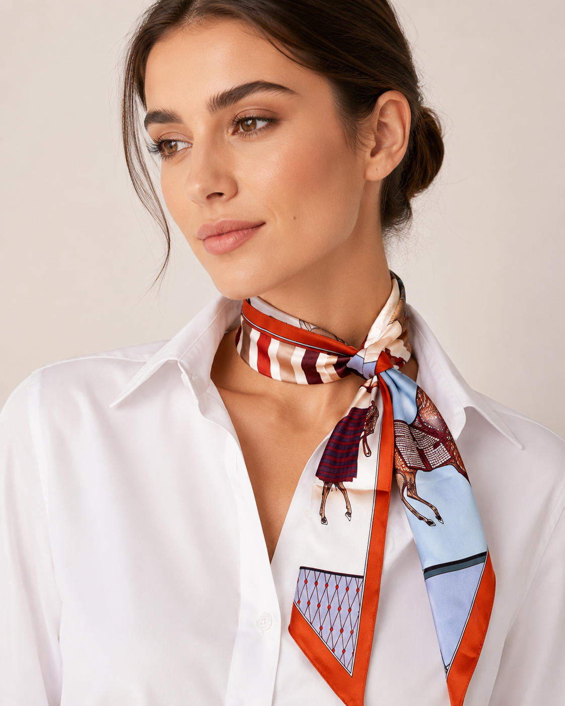 Tempest Equestrian Vibes Silk-Feel Scarf – Orange Border