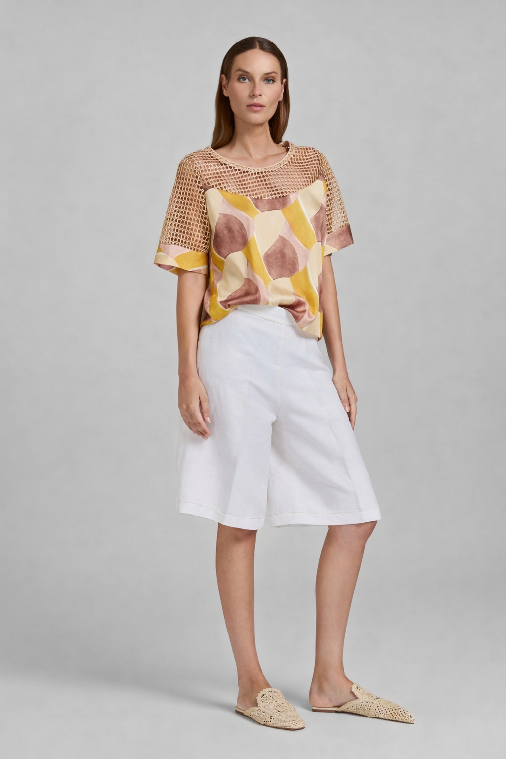 Tricot Chic Crochet Detail Print Top – Style U319