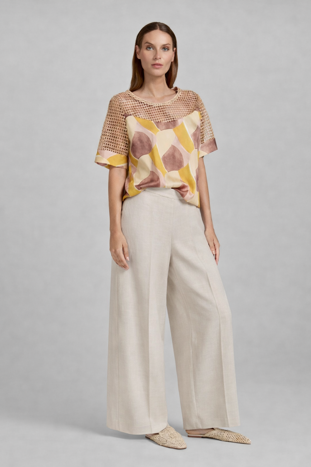 Tricot Chic Crochet Detail Print Top – Style U319
