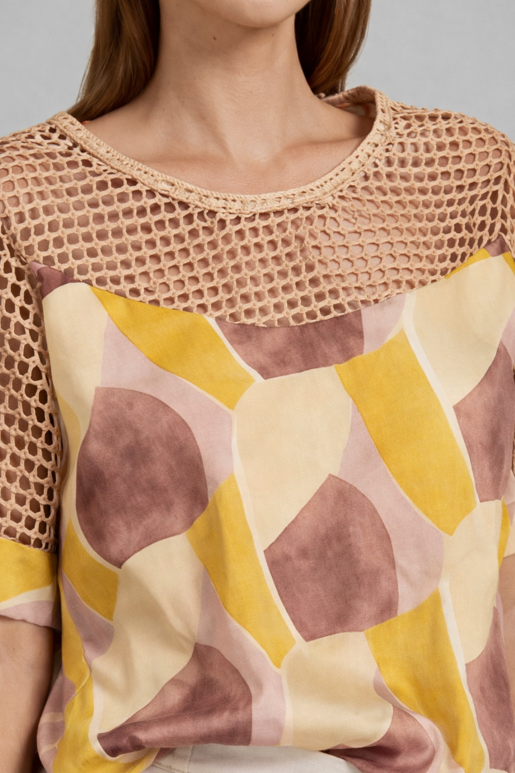 Tricot Chic Crochet Detail Print Top – Style U319