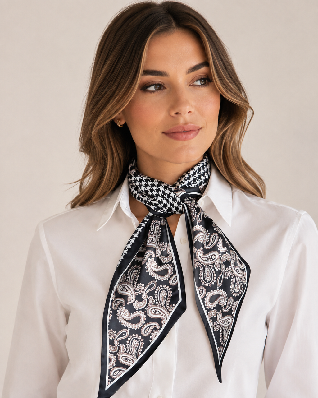 Tempest Monochrome Paisley & Dogtooth Silk-Feel Scarf