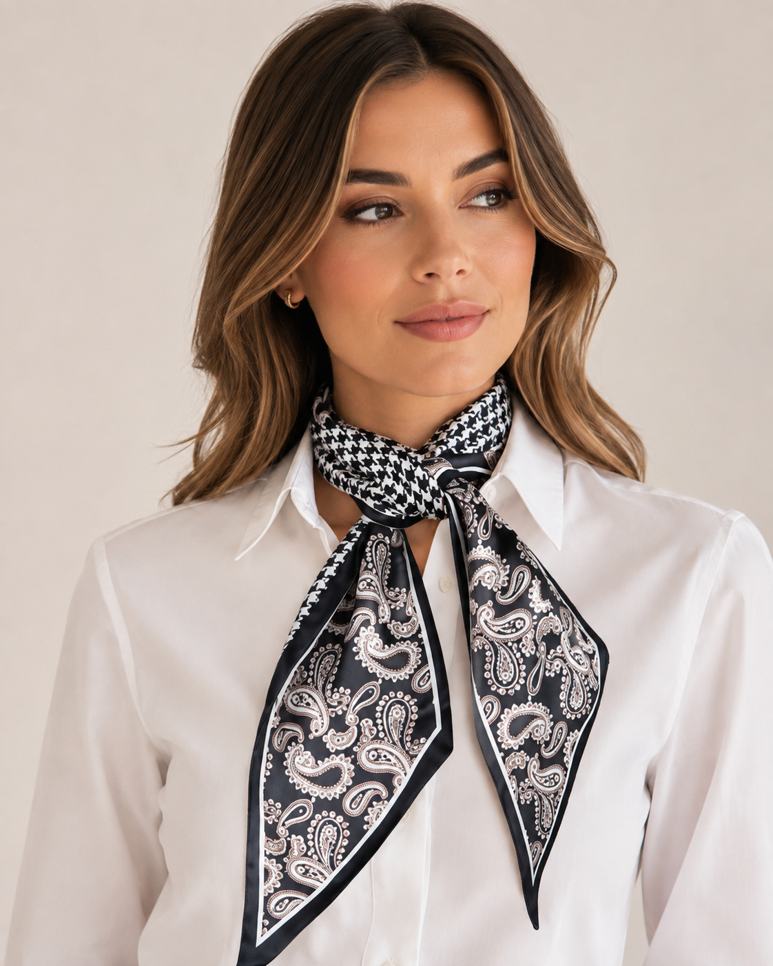 Tempest Monochrome Paisley & Dogtooth Silk-Feel Scarf