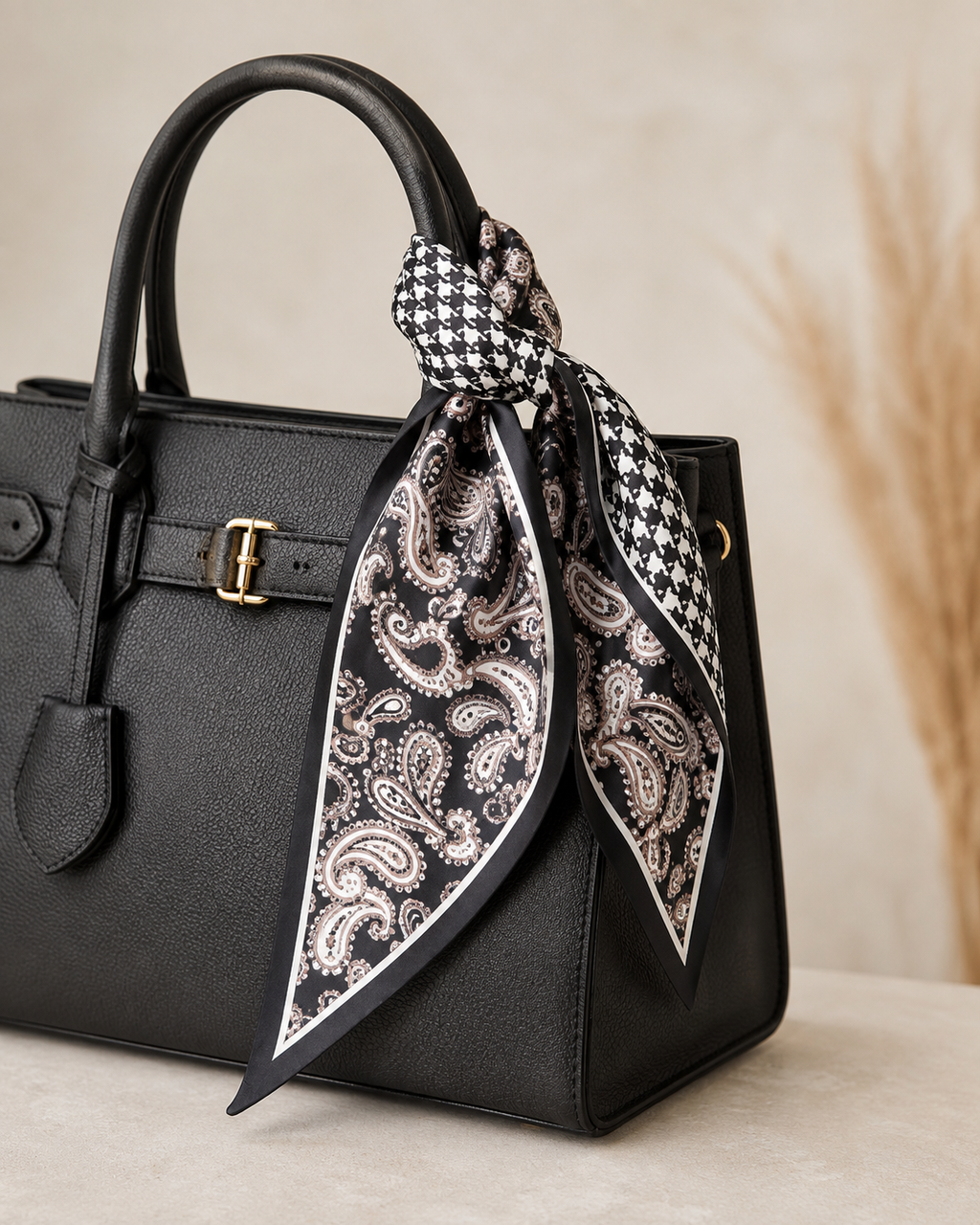 Tempest Monochrome Paisley & Dogtooth Silk-Feel Scarf