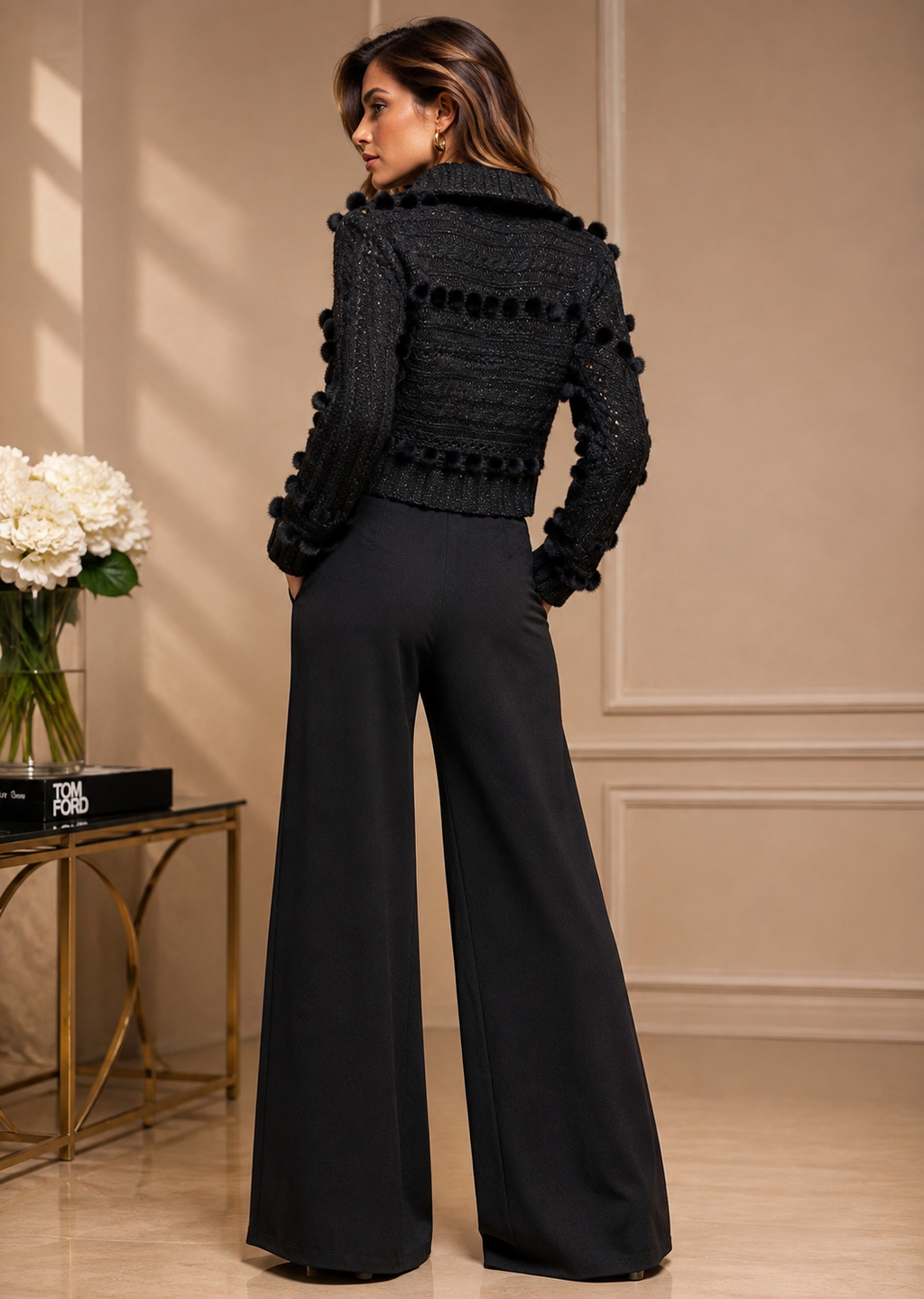Tricot Chic Black Cropped Faux Fur Trim Cardigan – Style Z610/11