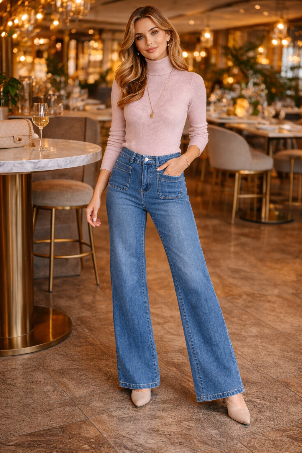 Voggo KM1035 Two Front Pocket Wide Leg Jeans