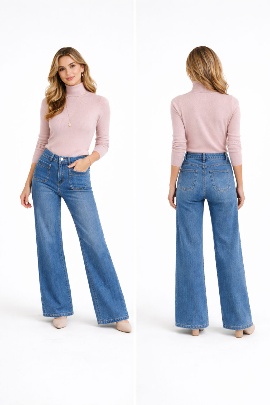 Voggo KM1035 Two Front Pocket Wide Leg Jeans