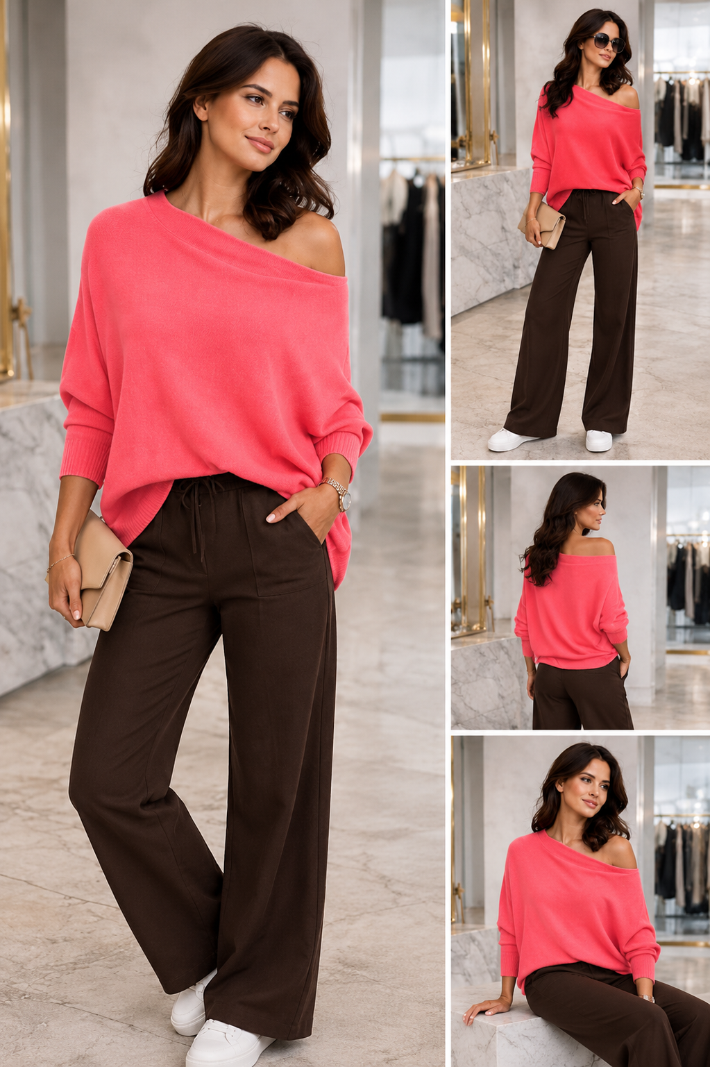 Alpini Made in Italy Asymmetrical Soft Knit Sweater – Coral | One Size