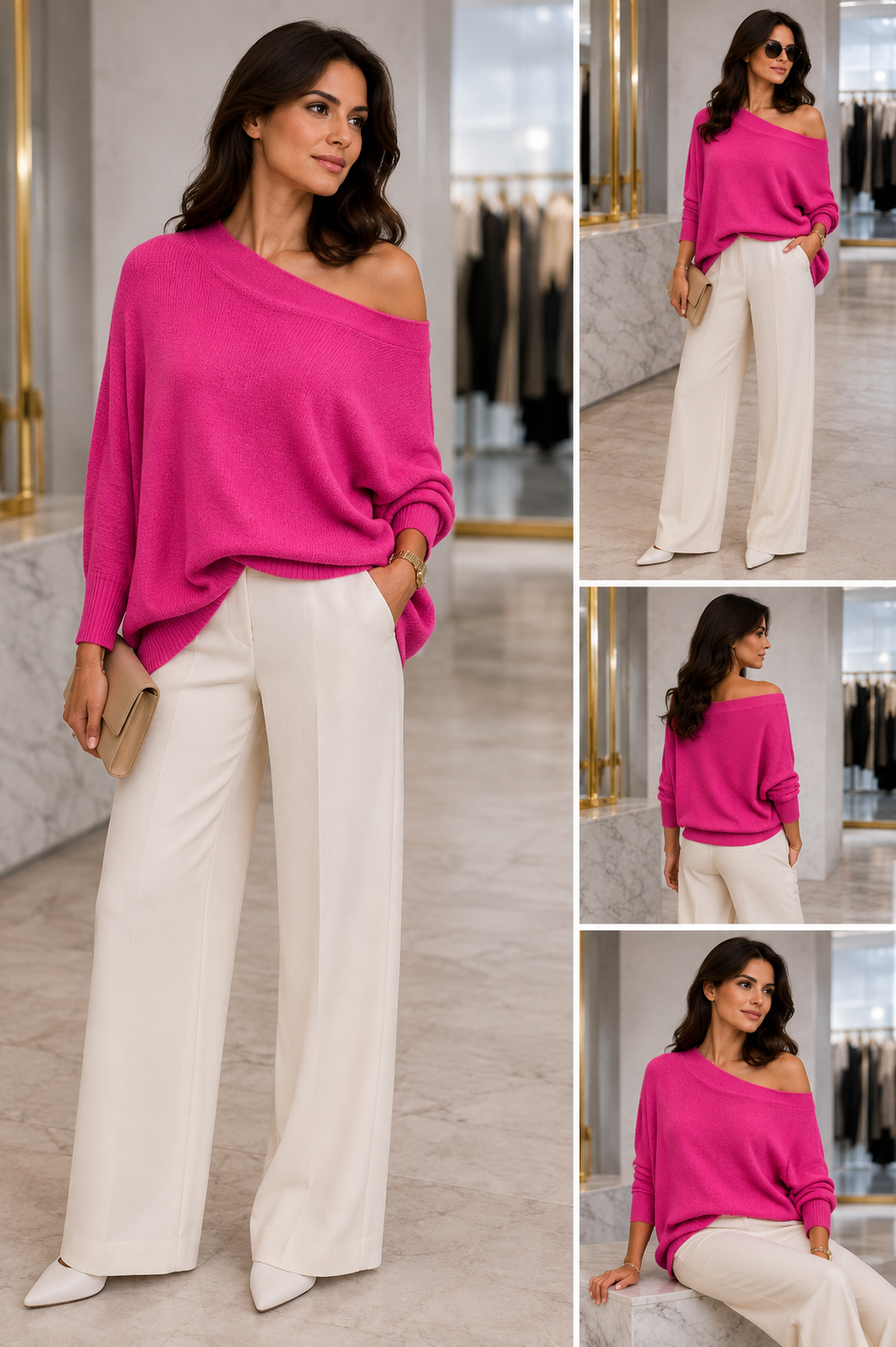 Alpini Made in Italy Asymmetrical Soft Knit Sweater – Hot Pink | One Size