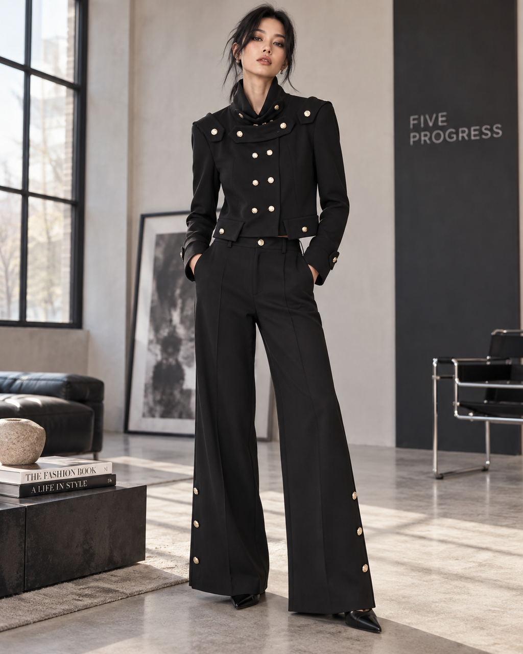 Five Progress Mariniere Black Wide-Leg Pants – Style 17106