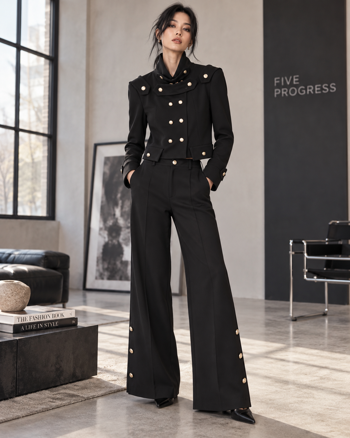 Five Progress Mariniere Black Wide-Leg Pants – Style 17106