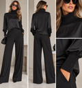 Tricot Chic Black Silky Polo Neck Top Style Z724