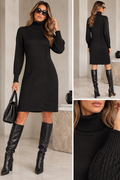 Tricot Chic Black Textured Polo Neck Dress – Style Z683/80