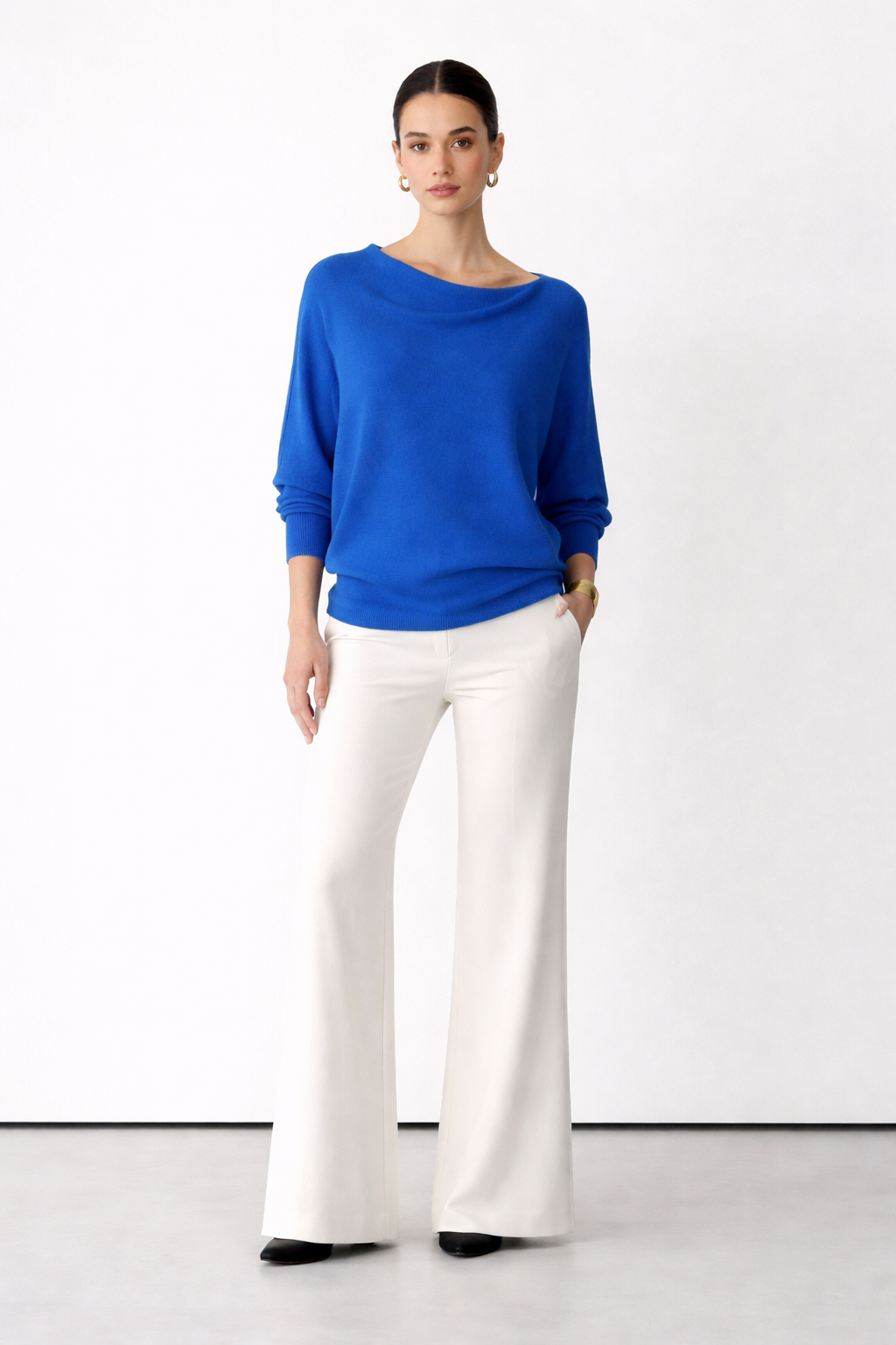 Alpini Made in Italy Asymmetrical Knit Sweater – Multi-Way Styling - Cobalt Blue