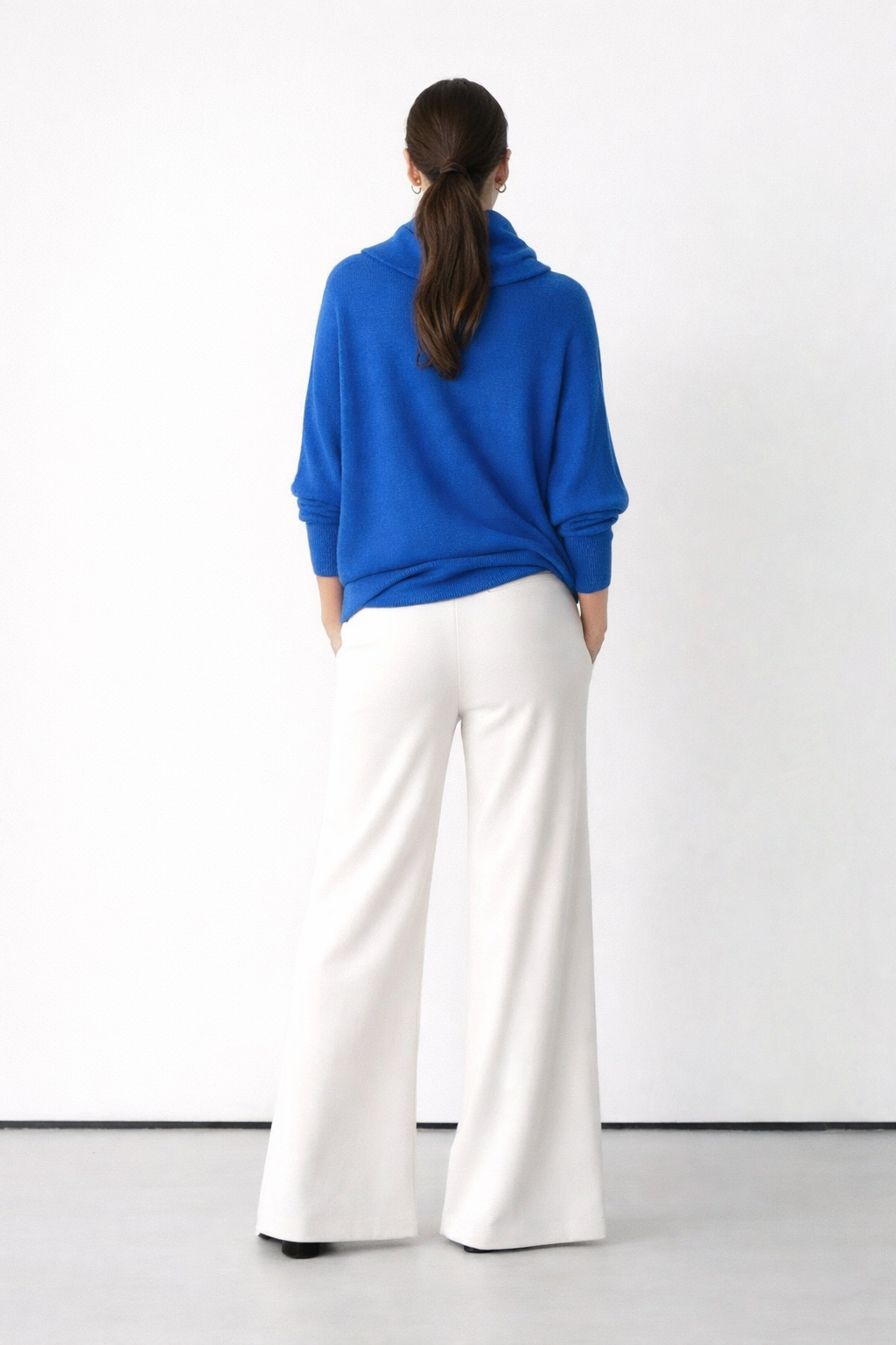 Alpini Made in Italy Asymmetrical Knit Sweater – Multi-Way Styling - Cobalt Blue