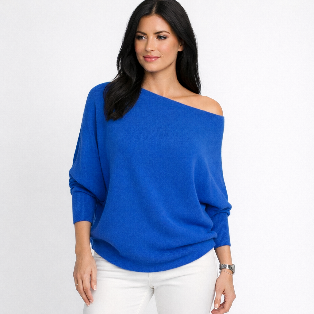 Alpini Made in Italy Asymmetrical Knit Sweater – Multi-Way Styling - Cobalt Blue