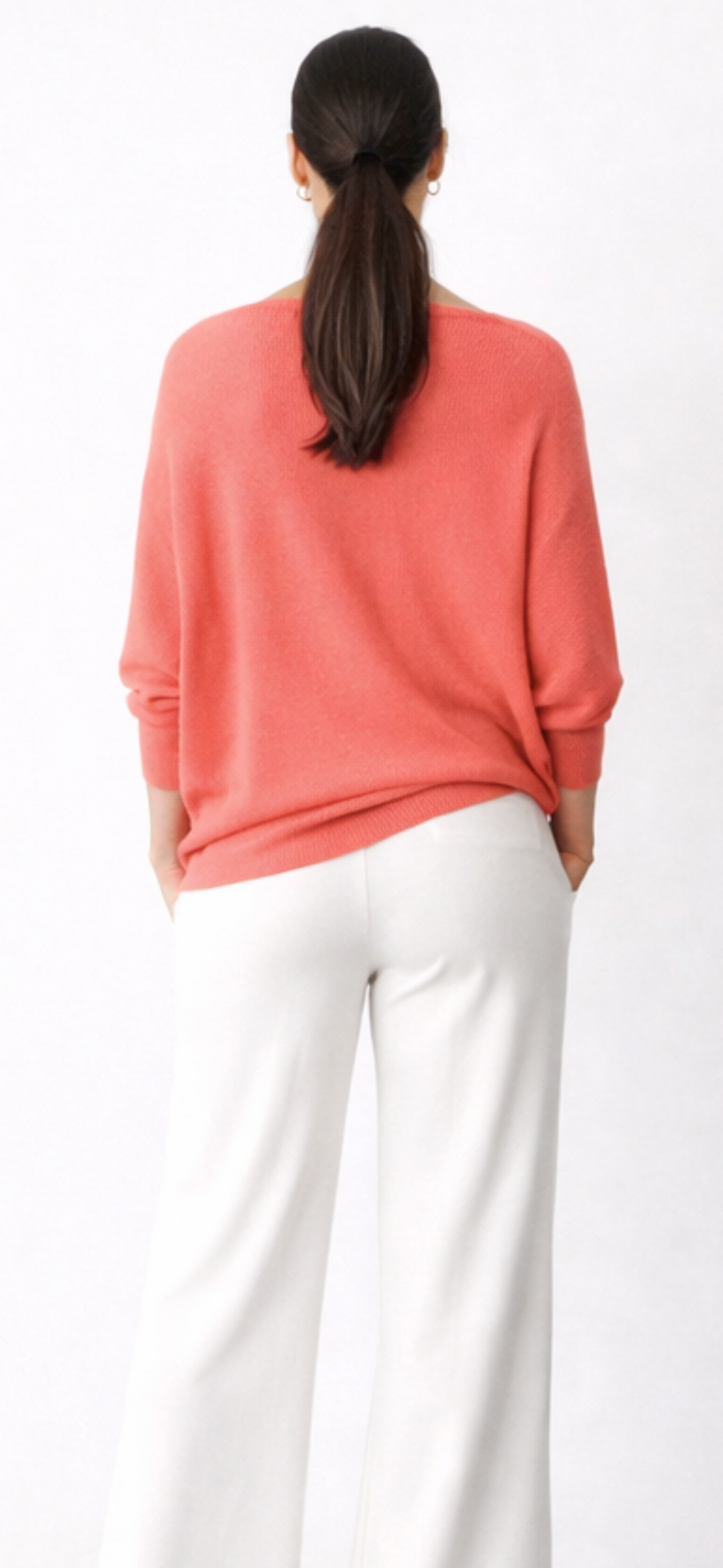 Alpini Made in Italy Asymmetrical Knit Sweater – Multi-Way Styling - Coral