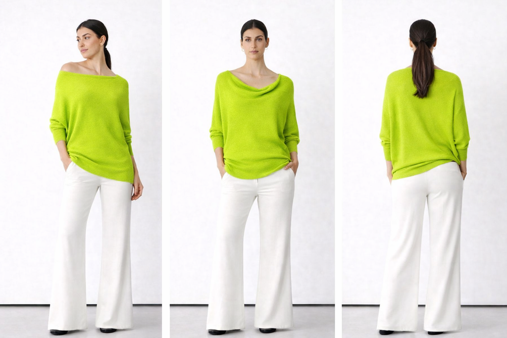 Alpini Made in Italy Asymmetrical Knit Sweater – Multi-Way Styling - Lime
