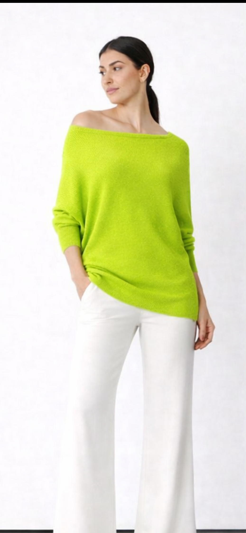 Alpini Made in Italy Asymmetrical Knit Sweater – Multi-Way Styling - Lime
