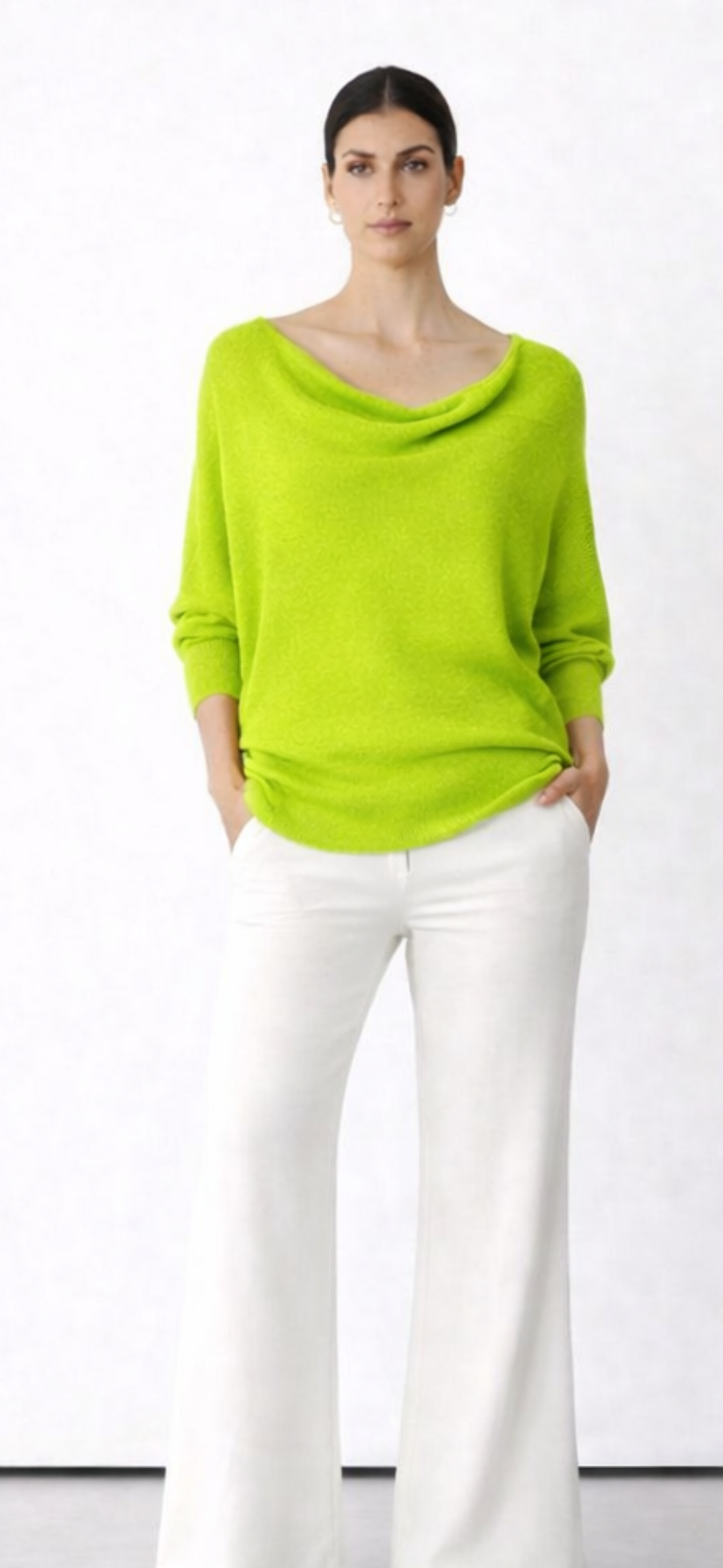 Alpini Made in Italy Asymmetrical Knit Sweater – Multi-Way Styling - Lime