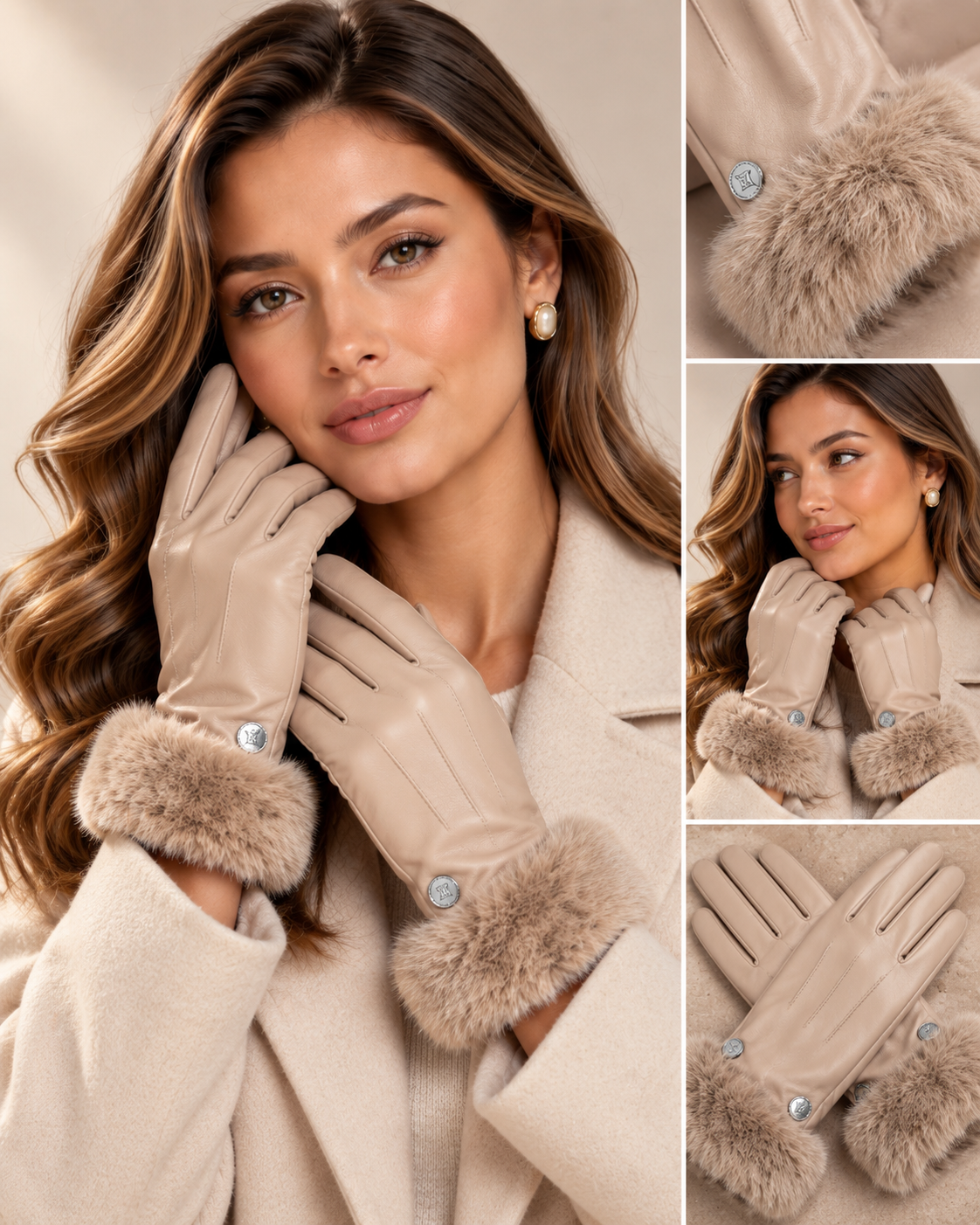 Rino & Pelle Arca Faux Fur Trim Gloves – Pearl Taupe