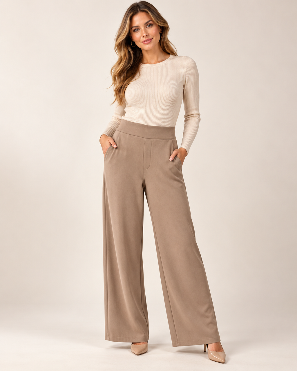 Rino & Pelle Pollie Regular Length Wide Leg Trousers – Dusty Desert