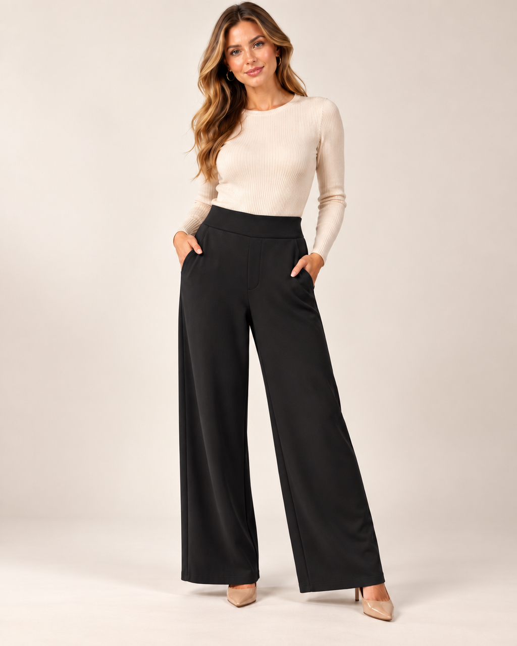 Rino & Pelle Pollie Regular Length Wide Leg Trousers – Black