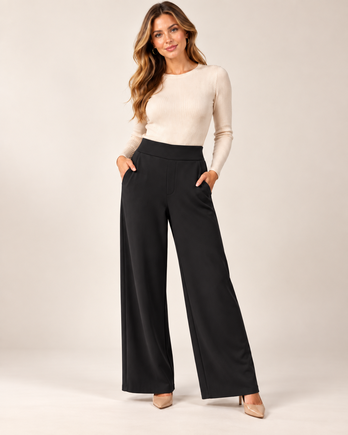 Rino & Pelle Pollie Regular Length Wide Leg Trousers – Black