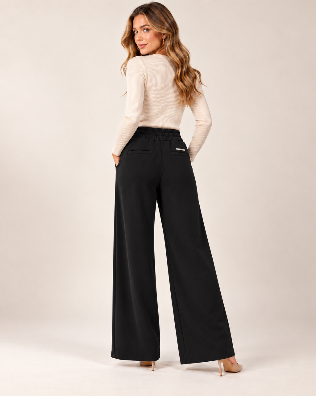 Rino & Pelle Pollie Regular Length Wide Leg Trousers – Black