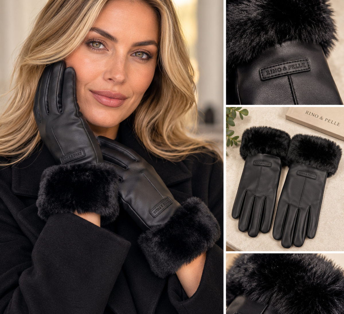Rino & Pelle Arca Faux Leather Gloves – Black