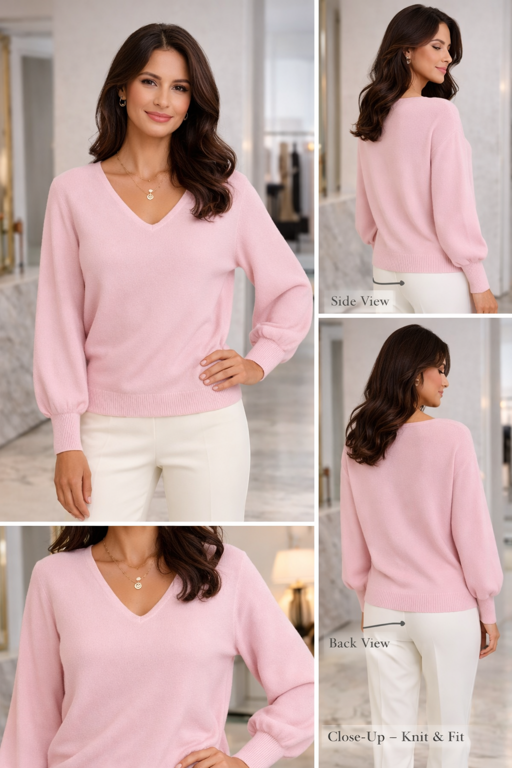 Alpini Soft Pink V-Neck Balloon Sleeve Sweater – Made in Italy - One Size