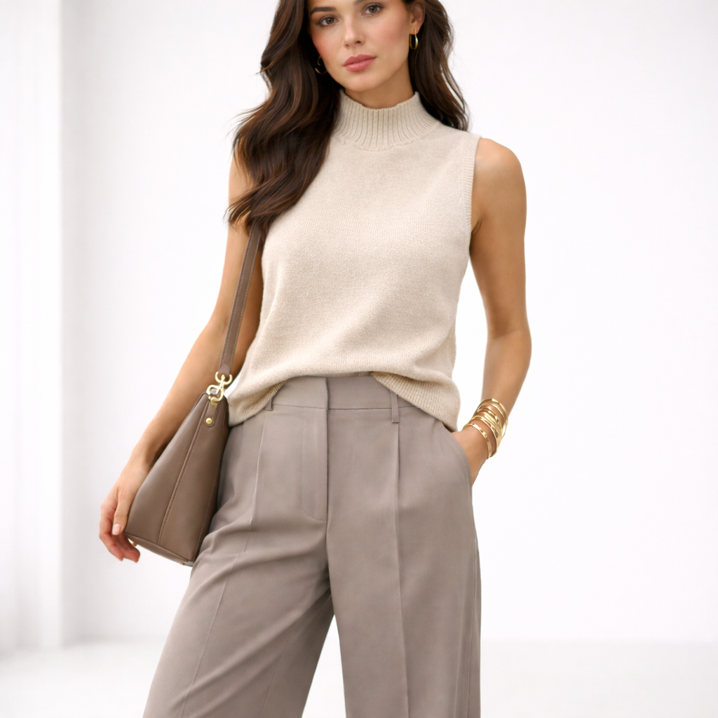 Alpini Sleeveless High-Neck Knit – Made in Italy (Mocha or Oyster) One Size