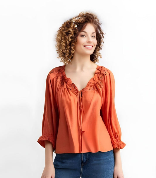 Malissa J Coral Gypsy Boho Style Top One Size WF1749