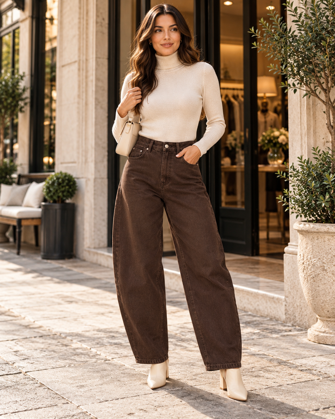 Voggo Balloon Dark Brown Denim Jeans – Style 3041