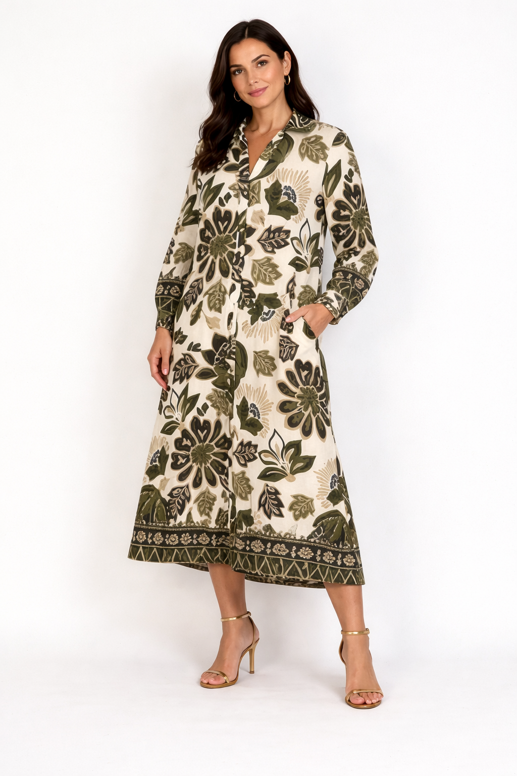Malissa J Botanic Shirt Dress – Khaki | One Size